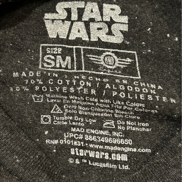Star Wars black with white speckled short-sleeve t-shirt; size Small. - Picture 3 of 3